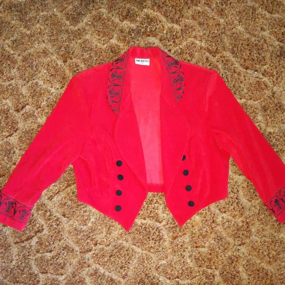 Amoretti Red Blaxer with black emroidery detail, double breasted buttons - Picture 2 of 8